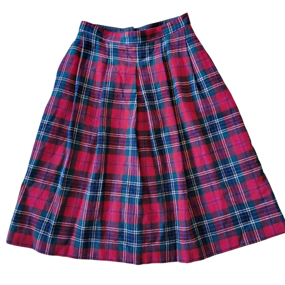 Vintage Woolrich 10 Red Plaid Wool Pleated Midi Skirt School Girl Whimsigoth USA